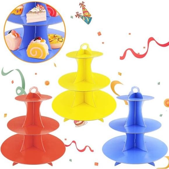 3 Pack 3-Tier Colorful Round Cardboard Cup Cake Holder Stand Dessert Tower - Picture 7 of 7